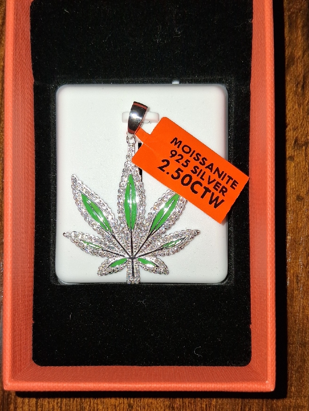 925 Sterling Silver And 2.50ctw Moissanite Maple Leaf Charm. Bale Is 2mm